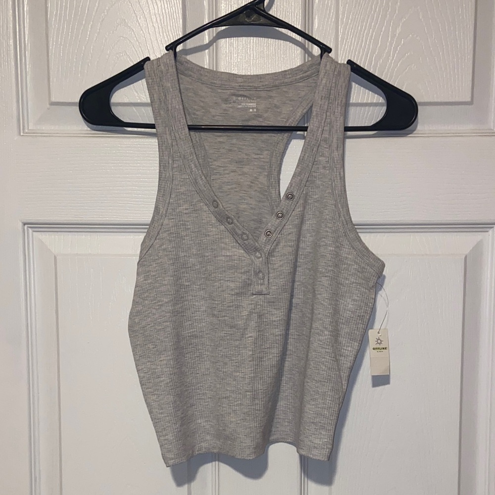 NWT AERIE Cropped Henley tank with built in bra